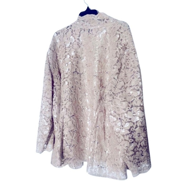 S.L. Fashions Women's Plus Size Sleeveless Tea Length Sequin Lace Jacket - Picture 7 of 8